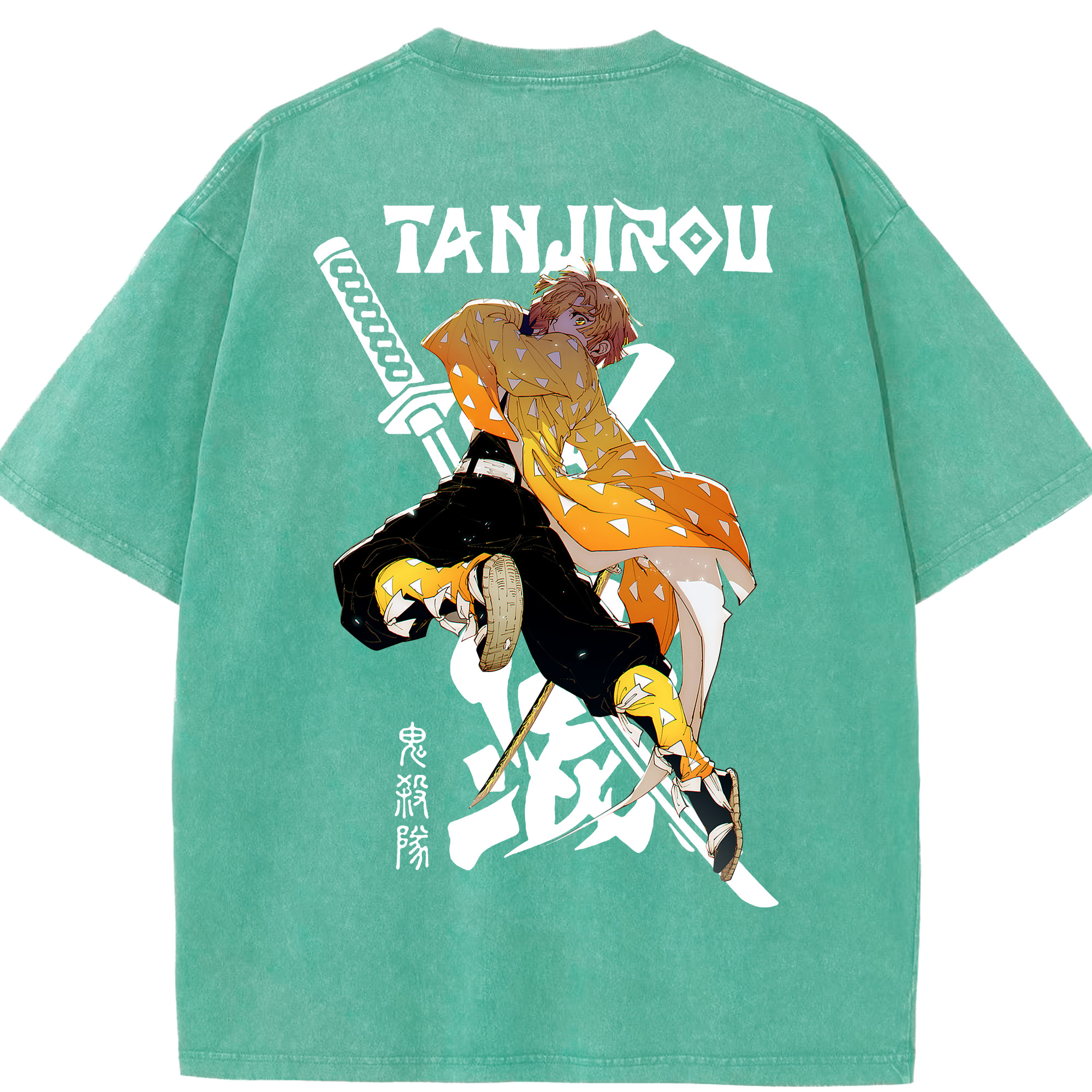 （画像用） 鬼滅の刃（きめつのやいば）我妻 善逸／あがつま ぜんいつ Agatsuma Zenitsu 綿100% ヴィンテージ風 半袖Tシャツ（背面プリント）